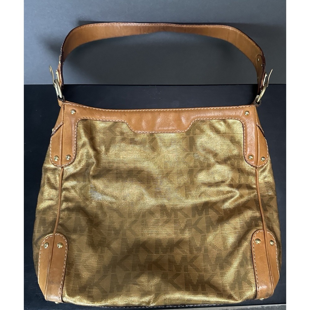 Y2K Michael Kors Gold MK signature logo hobo shoulder bag purse studs Rare - Picture 6 of 16